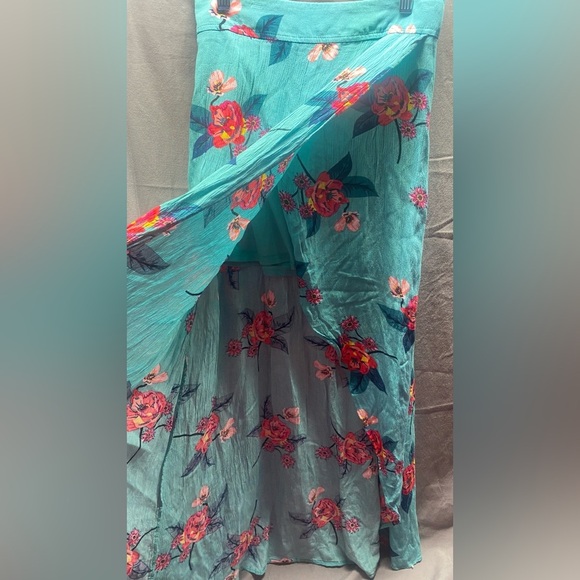 Express Skirt | Express Tropical Wrap Maxi Skirt Color: Blue/Pink Sz XS - Picture 3 of 6
